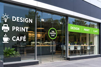 do restaurant storefront sign design, shop signs, window graphics, print files