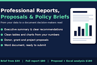 write a professional report, proposal or policy brief from your data