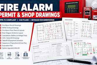 design nfpa 72 fire alarm permit and shop drawings with cad
