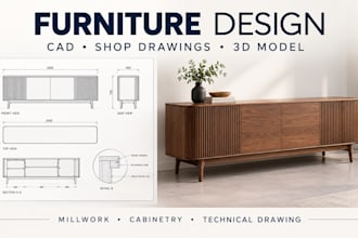 design furniture, millwork, cabinetry, autocad, shop drawing, cad design