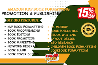 do amazon KDP book publishing, cookbook formatting and editing, book promotion