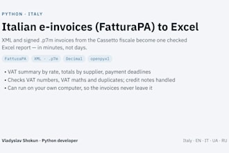 convert italian fatturapa e invoices to an excel report