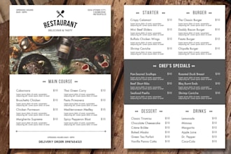 design a modern restaurant menu, food flyer and digital menu in canva