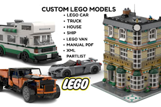 model 3d lego design set, moc car, lego technic, truck van with xml part list