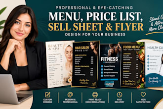 design menu price list sell sheet flyer salon spa clinic gym car food service