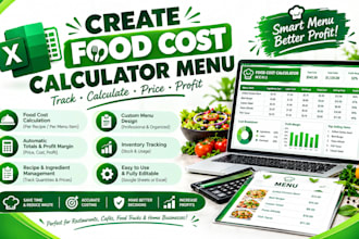 create a food cost calculator, menu costing and excel dashboard