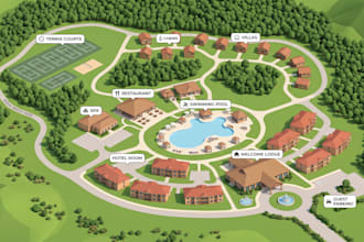 design vector rv park map, campground map, resort map and holiday park maps