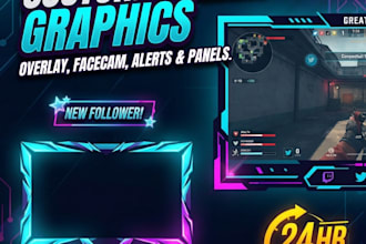 design custom animated stream overlay, facecam, and twitch overlays