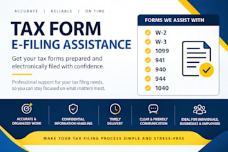 assist with e filing w2 w3 1099 941 940 944 and 1040 tax forms