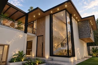 revamp 3d modern house exterior,duplex villa design,cgi facade,garden render,skp