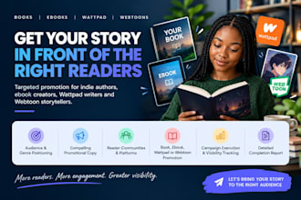 advertise your book, ebook, wattpad story or webtoon kdp ebook marketing