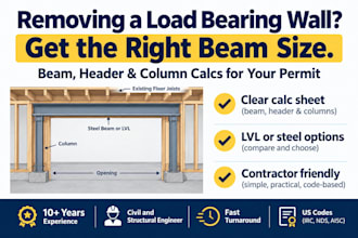 design beam, header and column for load bearing wall removal calcs