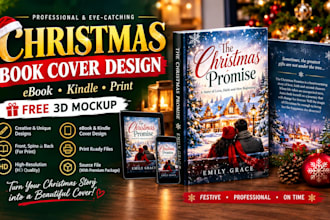 design a professional christmas book cover, ebook cover and free 3d mockup