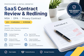 review and redline saas msa dpa privacy contract US canada pipeda