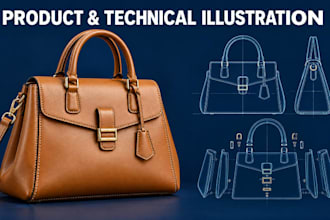 draw product illustration of image products and technical illustration