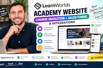learnworlds academy website course setup migration sales funnel and integration