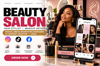 social media marketing manager for beauty salon hair stylist makeup artist logo