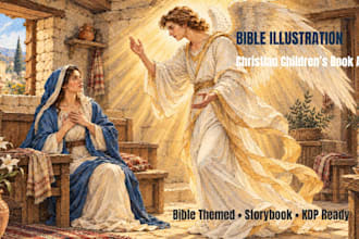 illustrate bible themed christian, children storybook and bible illustration