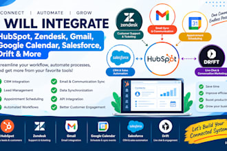 hubspot, zendesk, gmail, google calender, salesforce, drift