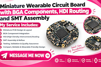 miniature wearable circuit board with bga components, hdi routing and smt