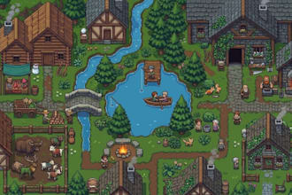 do pixel art topdown rpg maker tileset background, environment game art