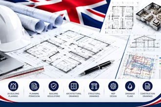 create UK building planning, architectural, structural, mep drawings