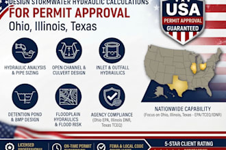 design stormwater, hydraulic calculations for ohio illinois texas permits
