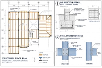 design structural wood framing plans, steel details, and foundation blueprints