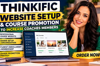 setup thinkific website, thinkific course promotion to increase coaches members