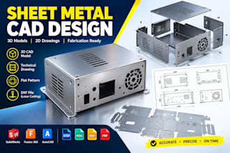 do 2d cad technical drawing, sheet metal enclosure 3d model for manufacturing