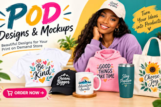 design pod tshirts, mugs, hoodies and product mockups for printify etsy shopify