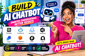build ai chatbot gorgias freddy ai, manychat botpress tidio dialogflow drift ada