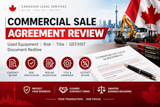 review commercial sale agreements, equipment contracts, gst hst and redlines
