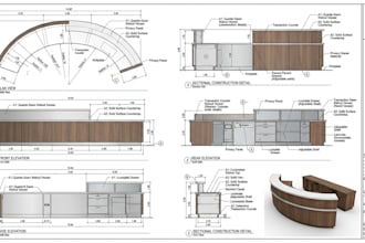 draft reception desk, bar counter and commercial casework fabrication drawing