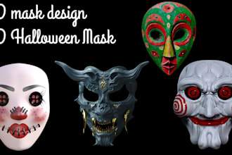 design custom 3d halloween mask, 3d cosplay mask, oni mask, wearable 3d mask