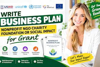 write business plan nonprofit ngo charity foundation or social impact for grant