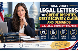 draft US legal letters for credit disputes, debt recovery, claims and demands
