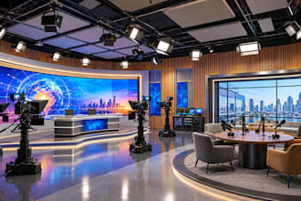 design a stunning 3d TV studio, podcast studio and virtual production set