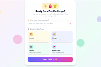develop a unique interactive educational quiz game for kids