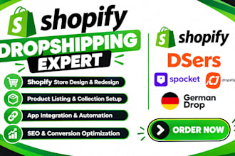 design shopify dropshipping website redesign via german drop spocket dsers cj
