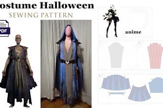 make cosplay sewing pattern for halloween costume, eva foam armor clothe pattern
