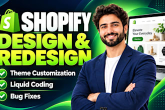design shopify store redesign website theme customization liquid coding bug fix