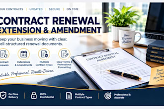 prepare contract renewal agreement, extension and amendment document