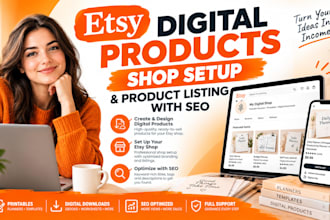 design etsy digital product, etsy shop setup and etsy seo product listing mockup