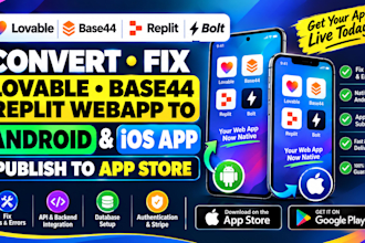 convert fix lovable base44 replit webapp to android ios app publish to appstore