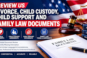 review US divorce, child custody, child support and family law documents