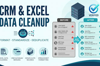 do CRM data cleanup, excel data cleaning, deduplicate and spreadsheet formatting