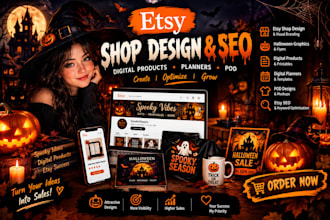 create etsy shop design halloween flyer digital planner digital product etsy SEO