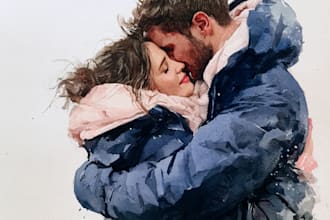 draw a watercolor couple portrait