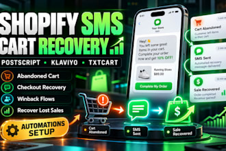 setup shopify SMS postscript txtcart klaviyo abandoned cart recovery automations